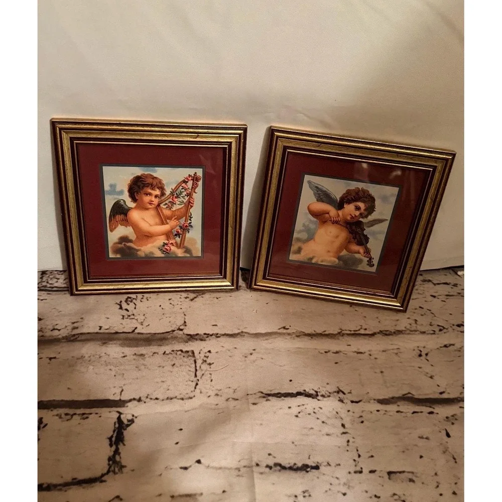 Vintage Cherub Framed Prints | Cottagecore Angel Wall Art, Set of 2